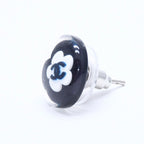 Chanel CC Logo Button Earrings 04 Camellia Clear Black White Resin — view 2