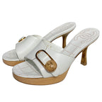 Chanel Sandals Leather Wood Heels White