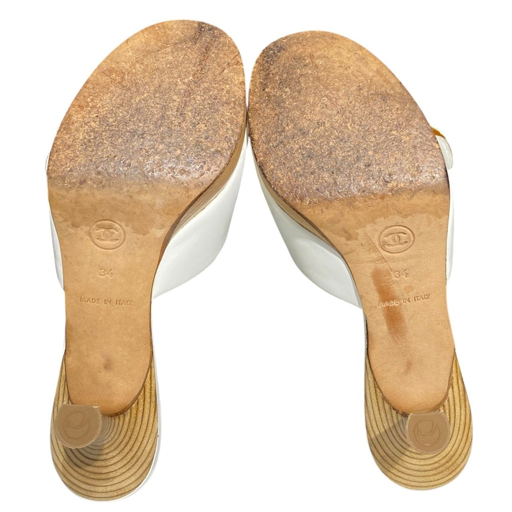 Chanel Sandals Leather Wood Heels White — view 6