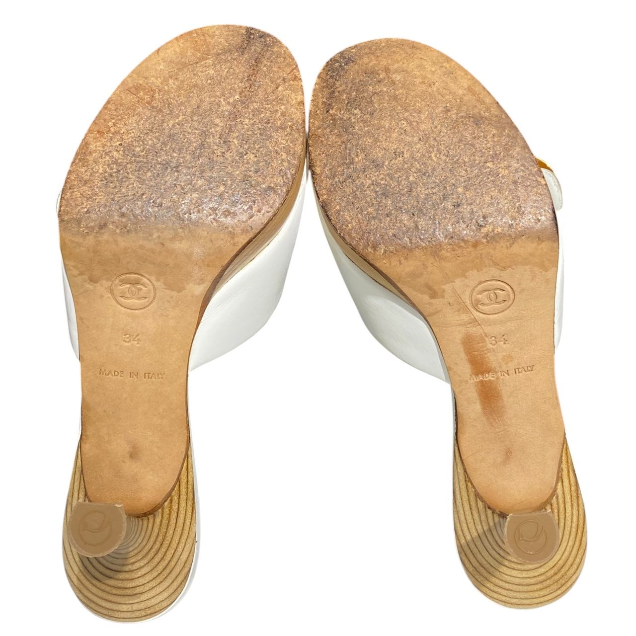 Chanel Sandals Leather Wood Heels White — view 6