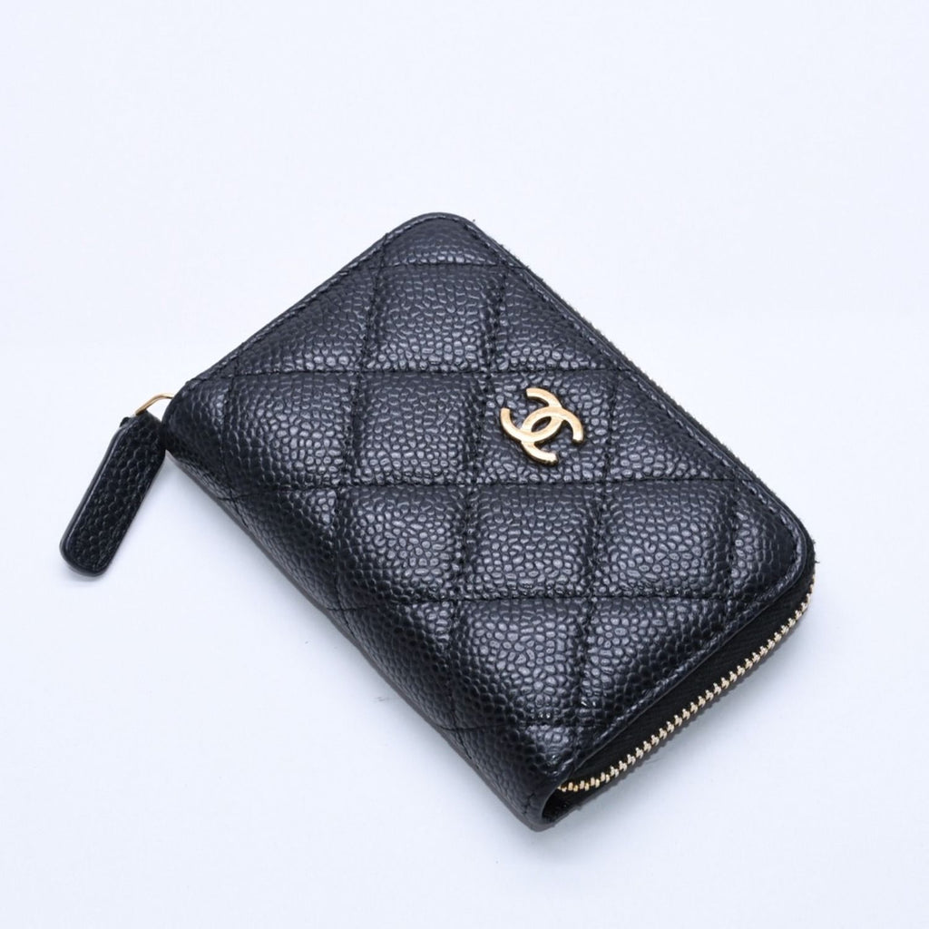 Chanel Classic Zip Coin Purse Quilted Caviar Leather Stand Black Wallet Card — view 4