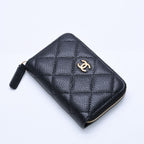 Chanel Classic Zip Coin Purse Quilted Caviar Leather Stand Black Wallet Card — view 4