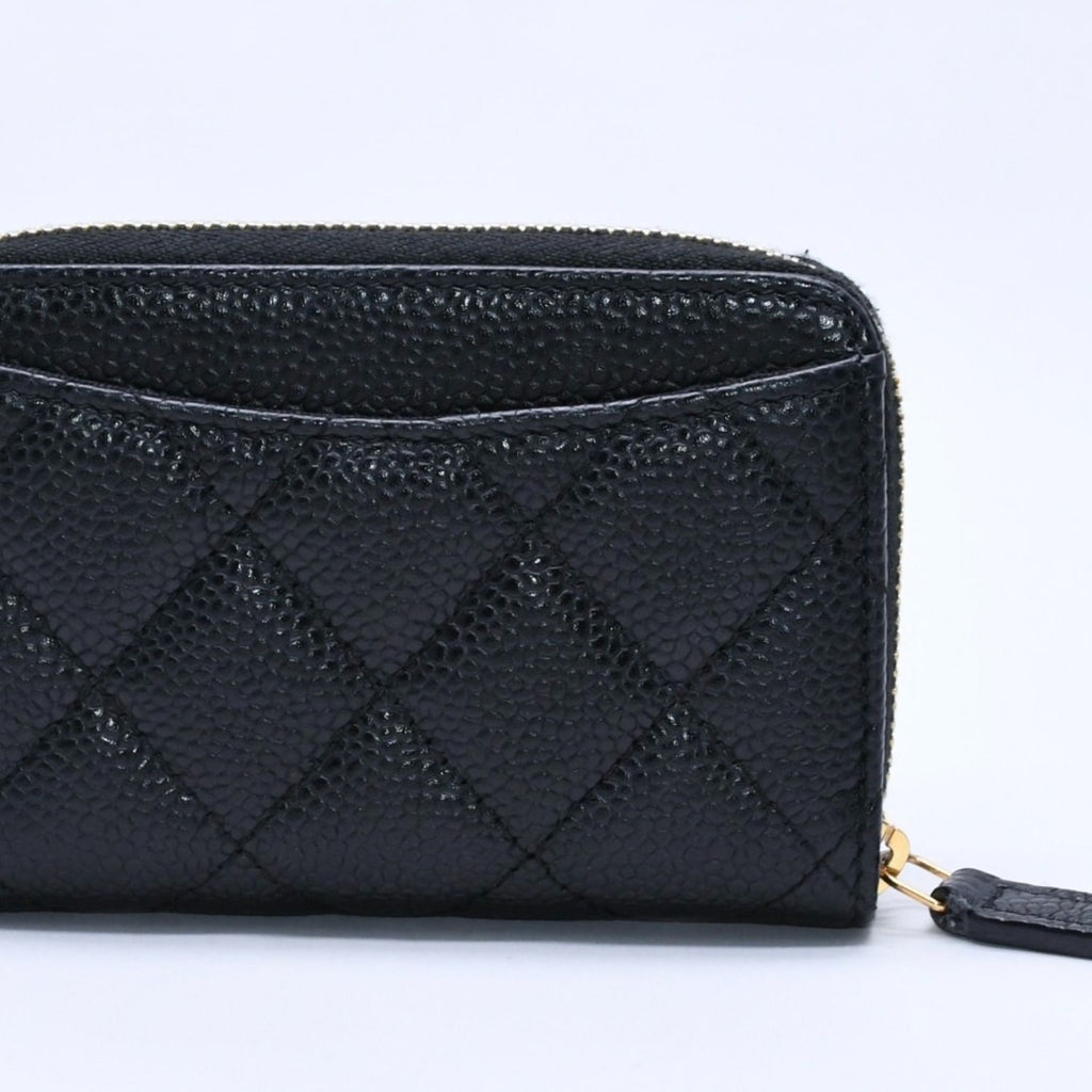 Chanel Classic Zip Coin Purse Quilted Caviar Leather Stand Black Wallet Card — view 3