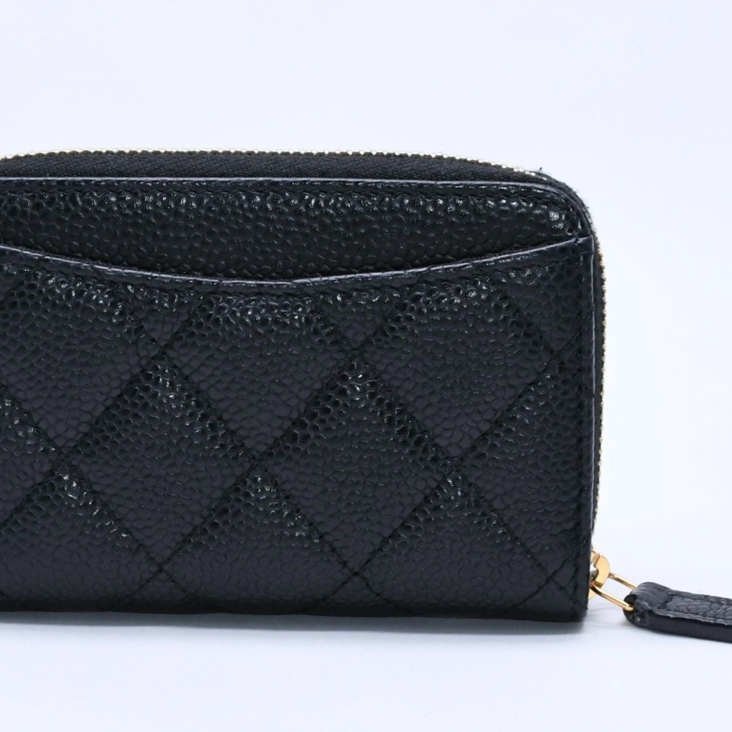 Chanel Classic Zip Coin Purse Quilted Caviar Leather Stand Black Wallet Card — view 3