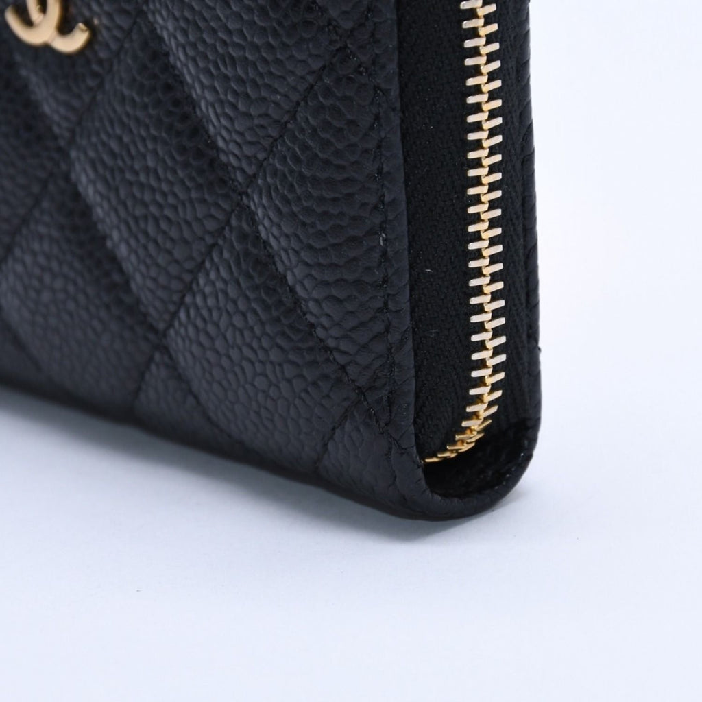 Chanel Classic Zip Coin Purse Quilted Caviar Leather Stand Black Wallet Card — view 7