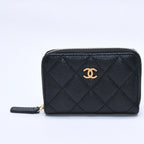 Chanel Classic Zip Coin Purse Quilted Caviar Leather Stand Black Wallet Card — view 2