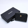 Chanel Classic Zip Coin Purse Quilted Caviar Leather Stand Black Wallet Card