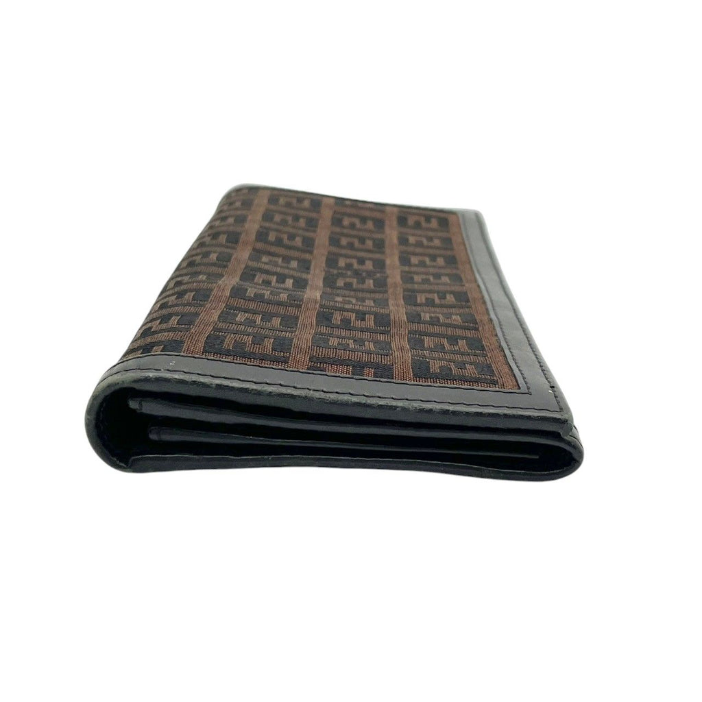 Fendi Wallet Zucca Pattern Bifold Brown Black Canvas Leather FF Logo Vintage — view 4