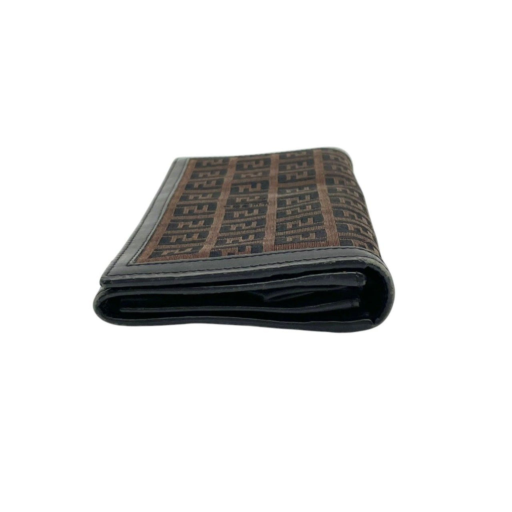 Fendi Wallet Zucca Pattern Bifold Brown Black Canvas Leather FF Logo Vintage — view 5