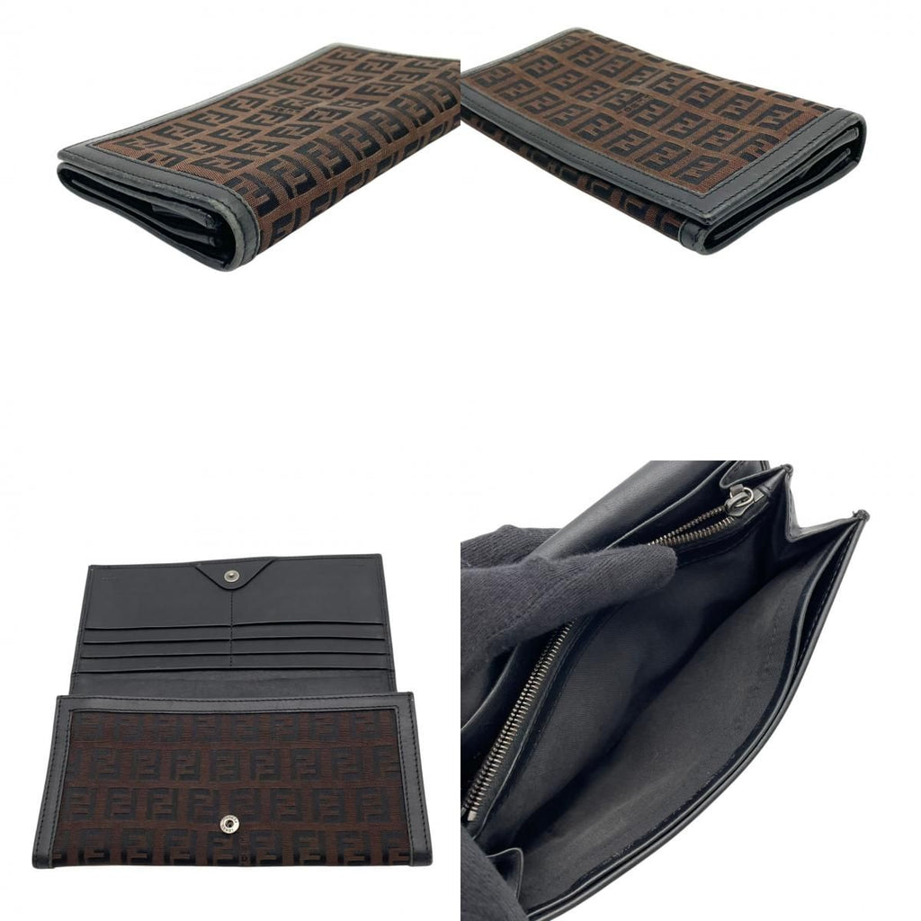 Fendi Wallet Zucca Pattern Bifold Brown Black Canvas Leather FF Logo Vintage — view 7