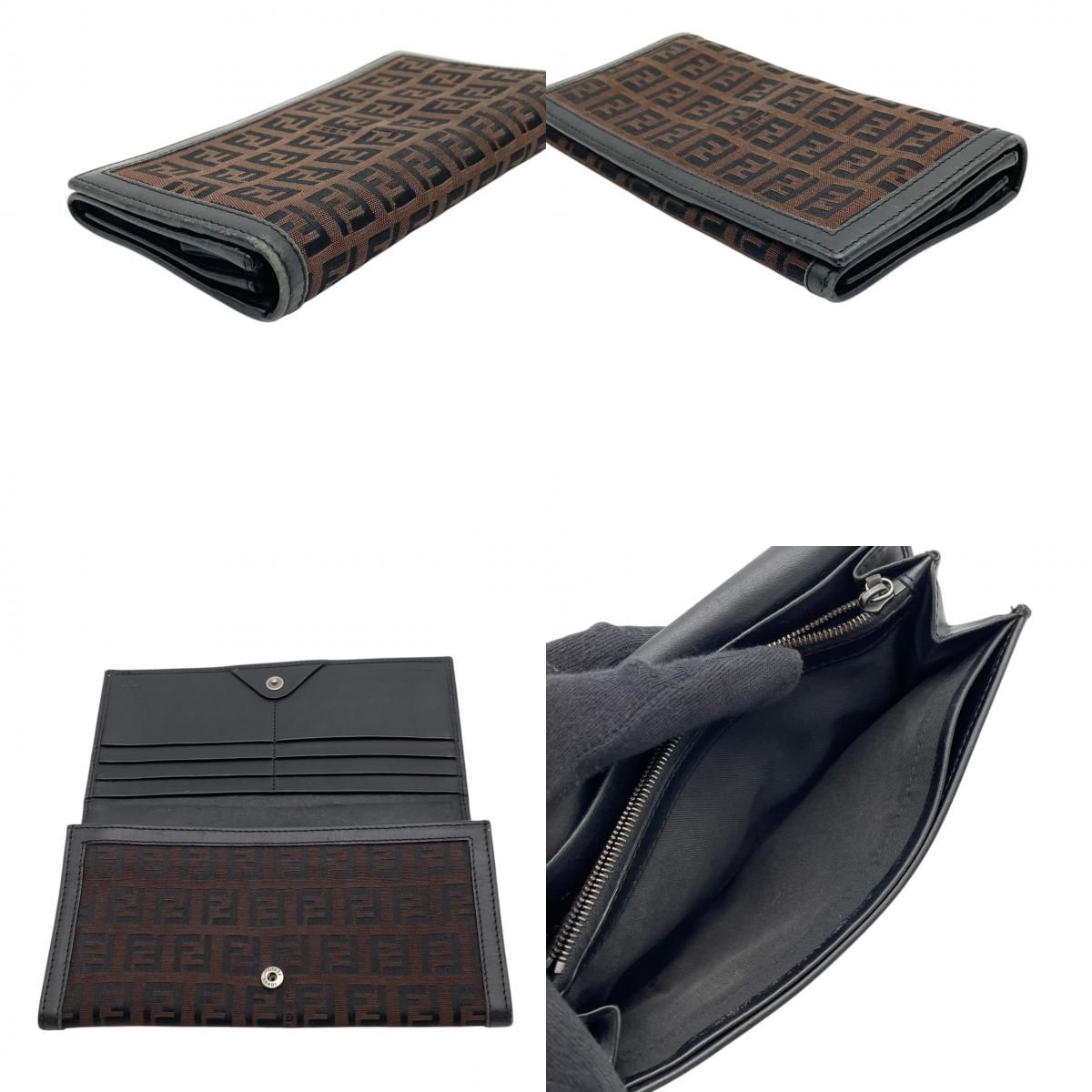 Fendi Wallet Zucca Pattern Bifold Brown Black Canvas Leather FF Logo Vintage — view 7