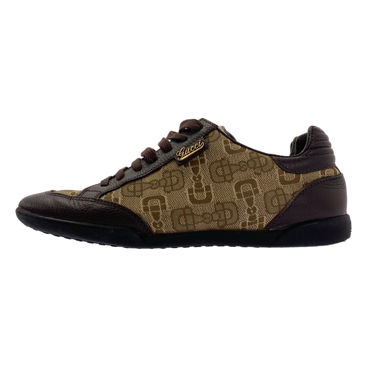 Gucci Leather Trim Logo Sneakers 34.5 Brown — view 2
