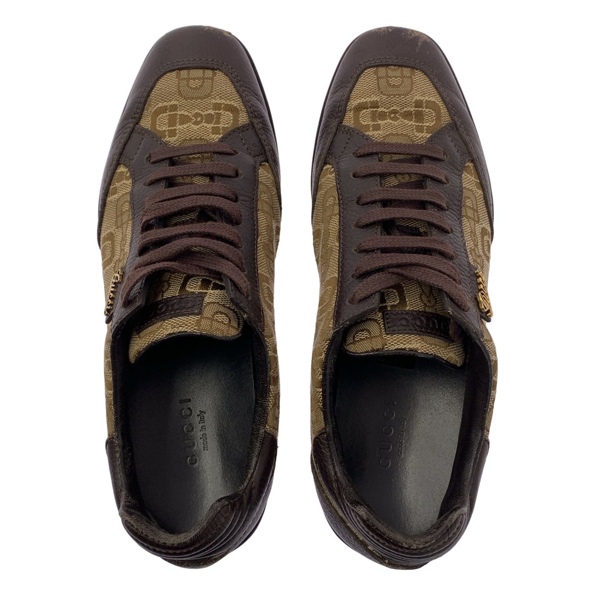Gucci Leather Trim Logo Sneakers 34.5 Brown — view 4
