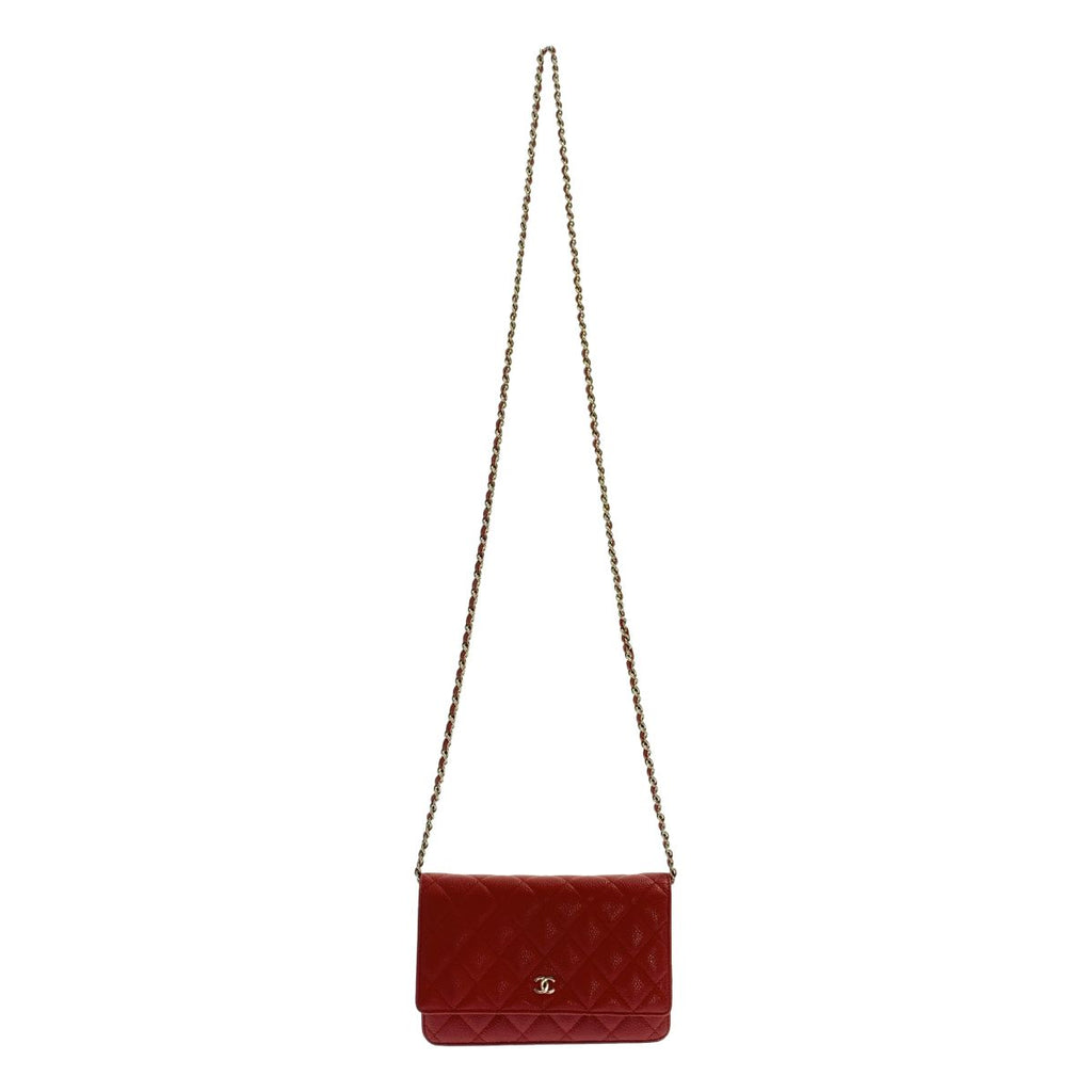 Chanel Caviar Leather Quilted Chain Wallet Shoulder Bag Bordeaux
