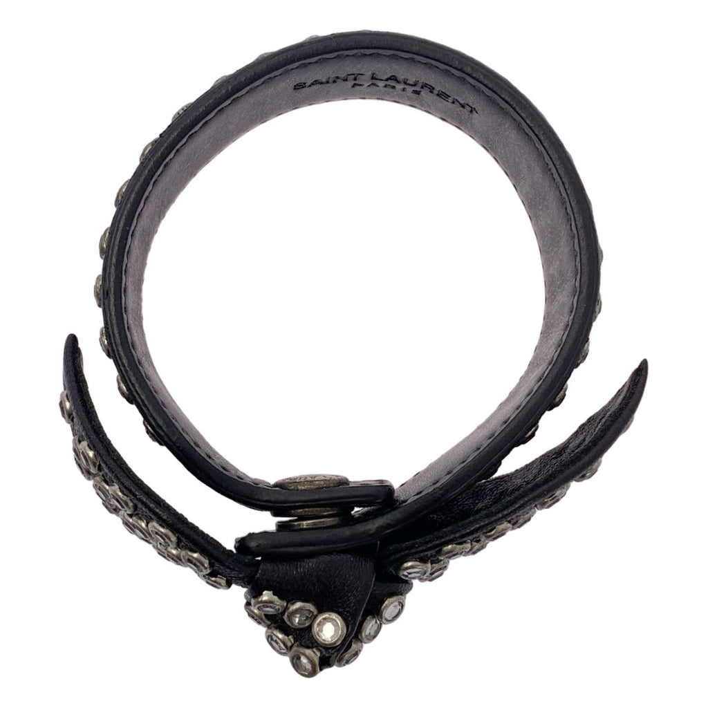 Saint Laurent Paris by Hedi Slimane Ribbon Studded Leather Bracelet Black Silver — view 4