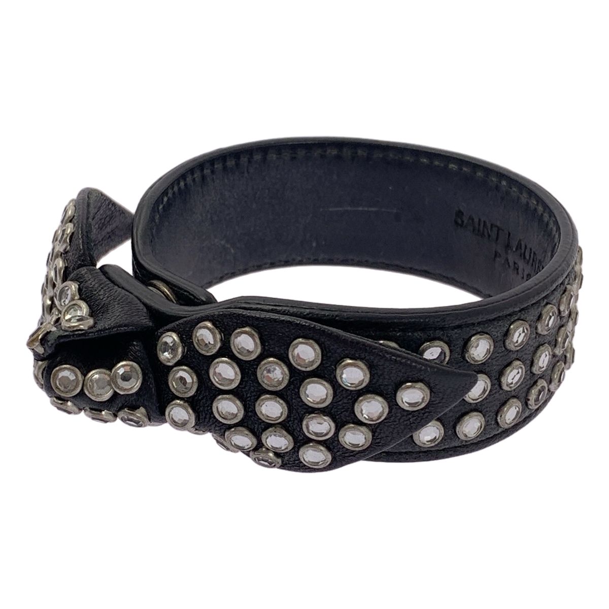 Saint Laurent Paris by Hedi Slimane Ribbon Studded Leather Bracelet Black Silver — view 2