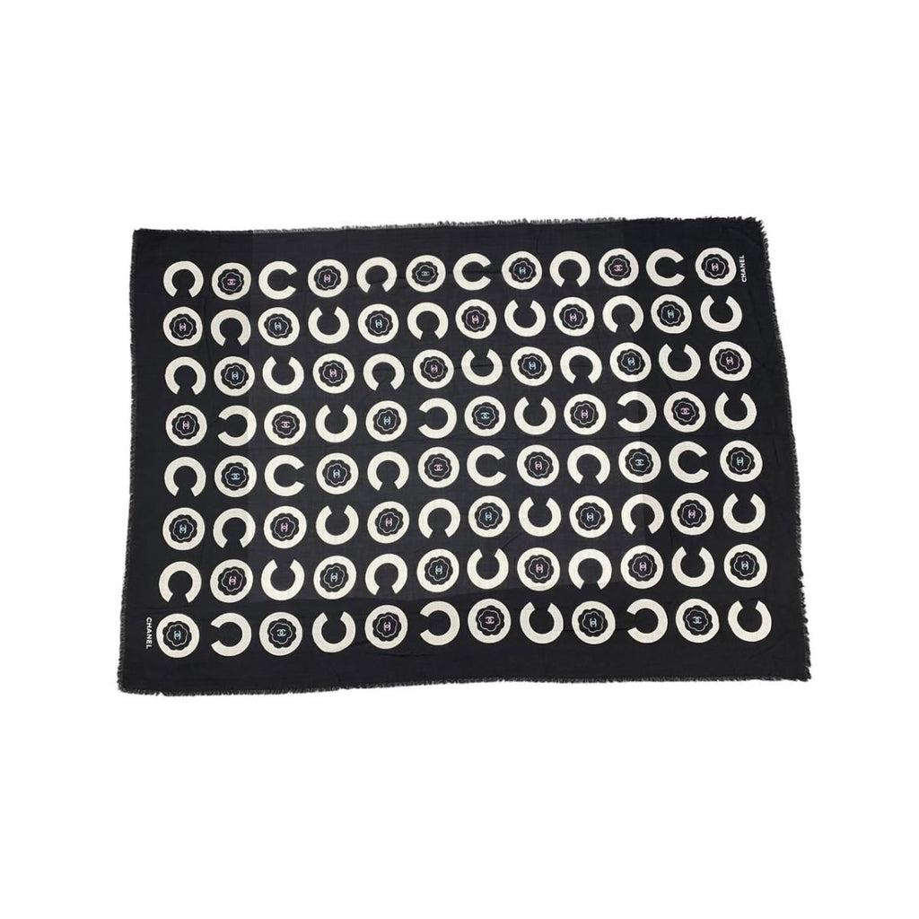 Chanel Shawl Scarf CC Logo Cashmere Black