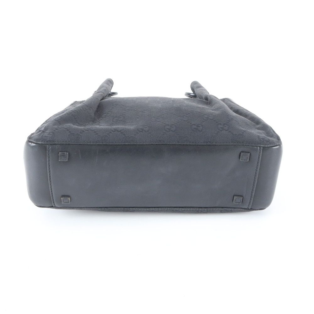 Gucci GG Canvas Pouch Leather Tote Shoulder Hand Black — view 6