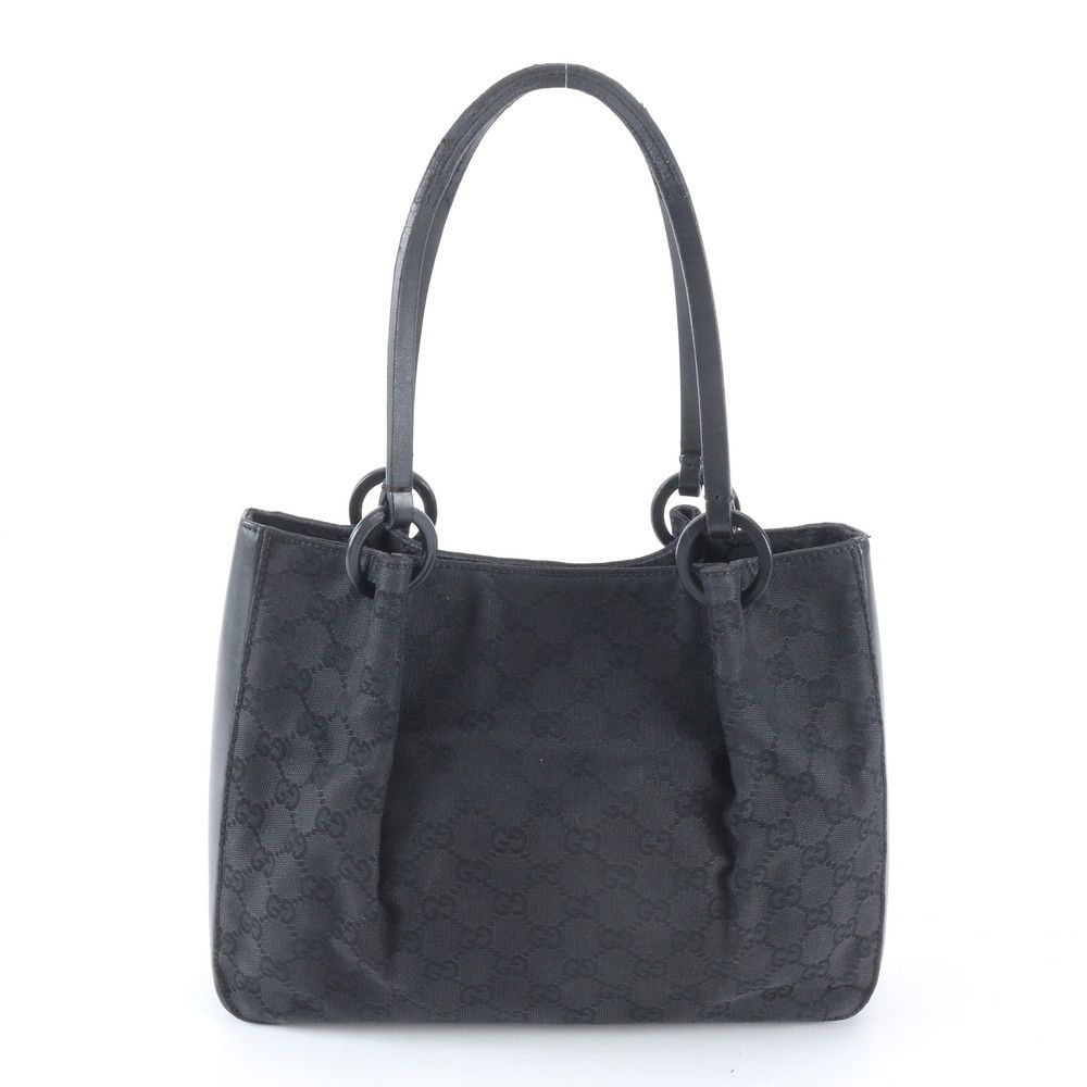 Gucci GG Canvas Pouch Leather Tote Shoulder Hand Black — view 4