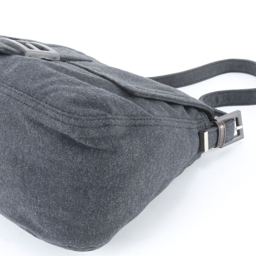 Fendi Mamma Bucket FF Leather Canvas Shoulder Bag Hand Gray — view 4