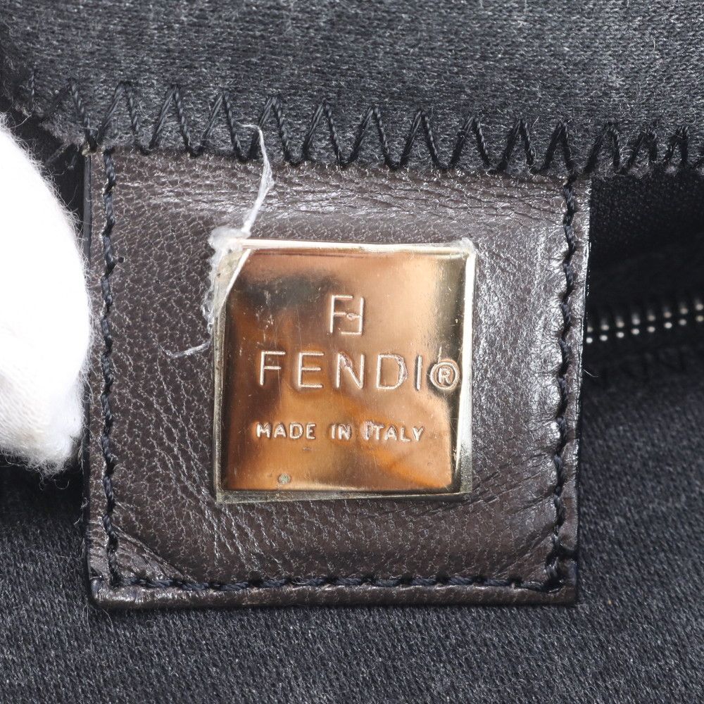 Fendi Mamma Bucket FF Leather Canvas Shoulder Bag Hand Gray — view 8