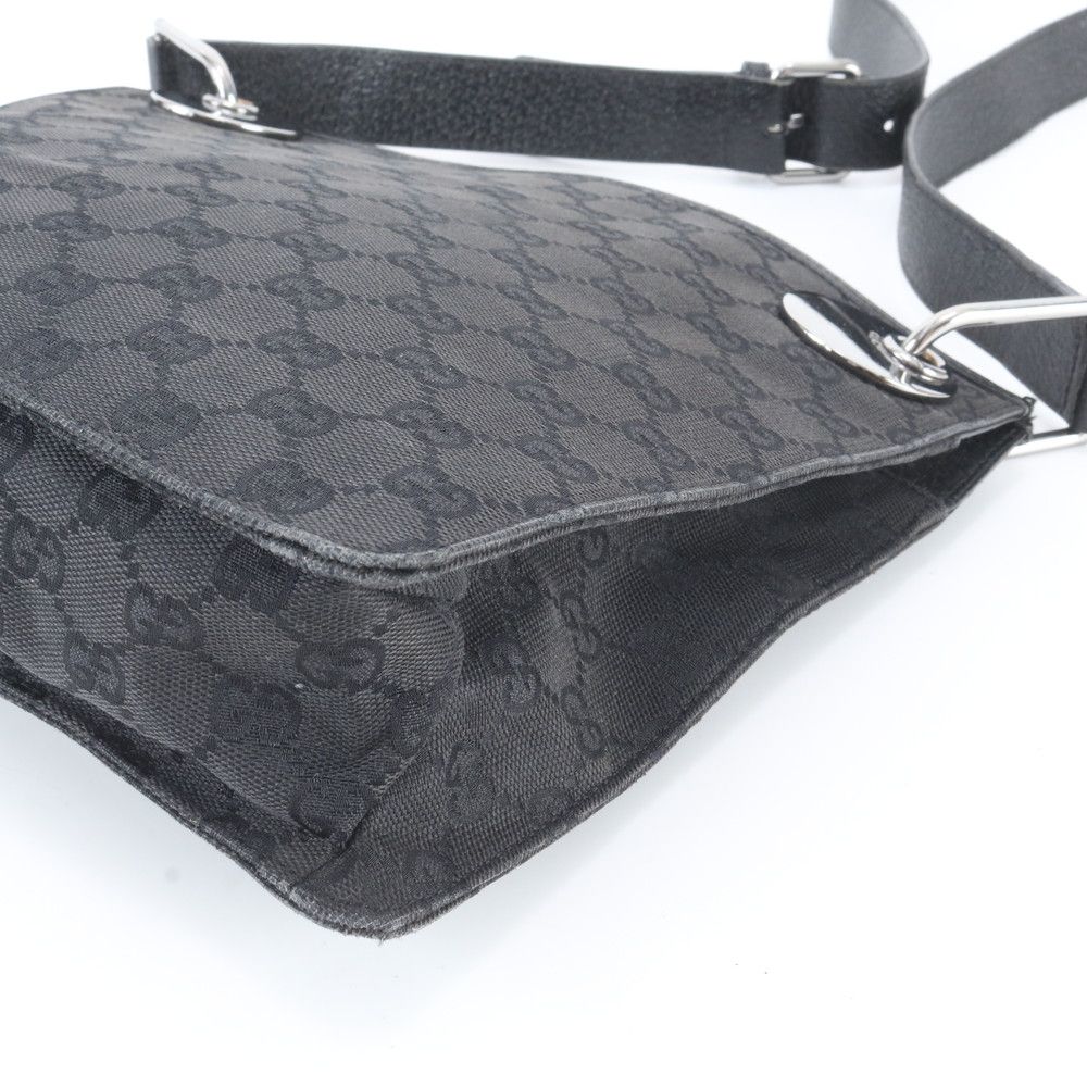 Gucci GG Canvas Leather Shoulder Bag Crossbody Hand Tote Black — view 4