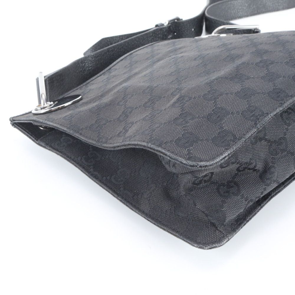 Gucci GG Canvas Leather Shoulder Bag Crossbody Hand Tote Black — view 6