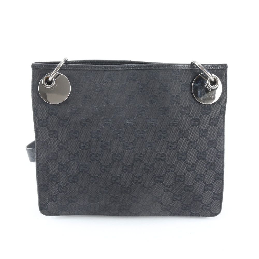 Gucci GG Canvas Leather Shoulder Bag Crossbody Hand Tote Black — view 3