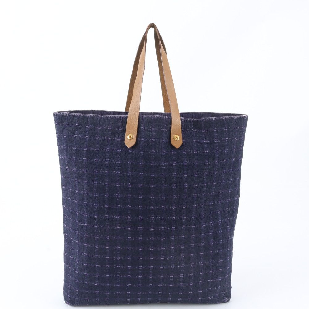 Hermes Amedaba GM Leather Canvas Tote Shoulder Navy — view 3