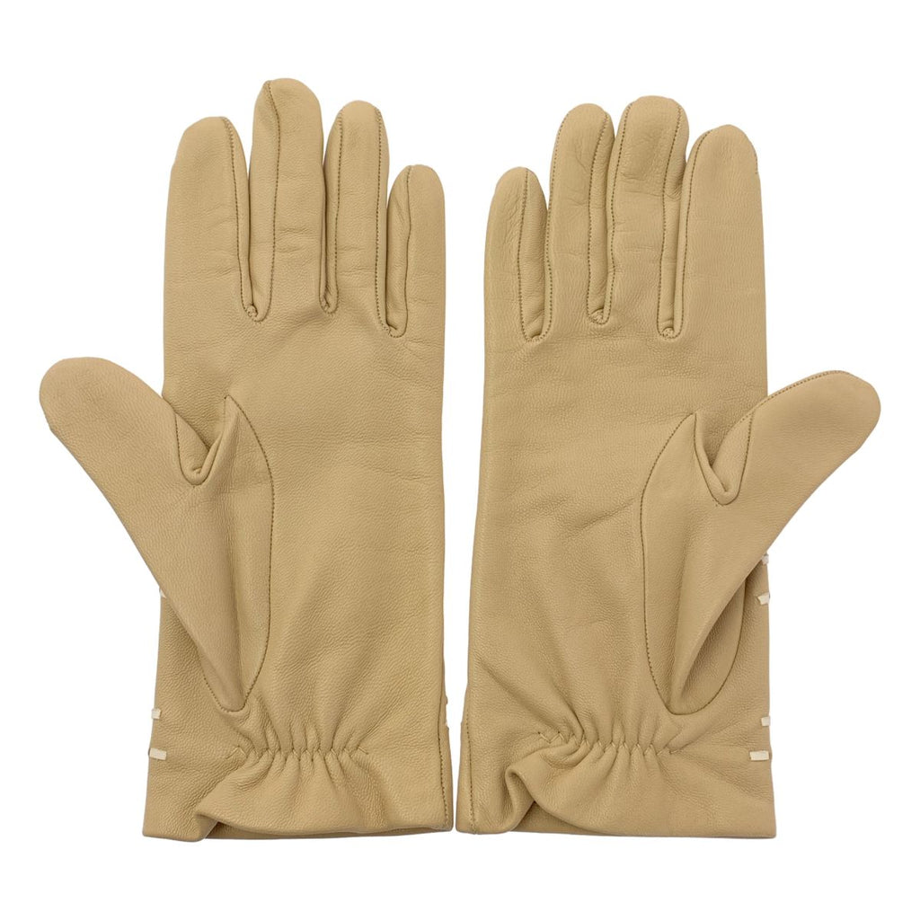 Hermes Leather Gloves Stitchwork 7 Beige — view 2