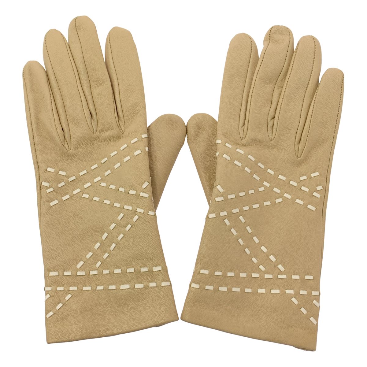 Hermes Leather Gloves Stitchwork 7 Beige