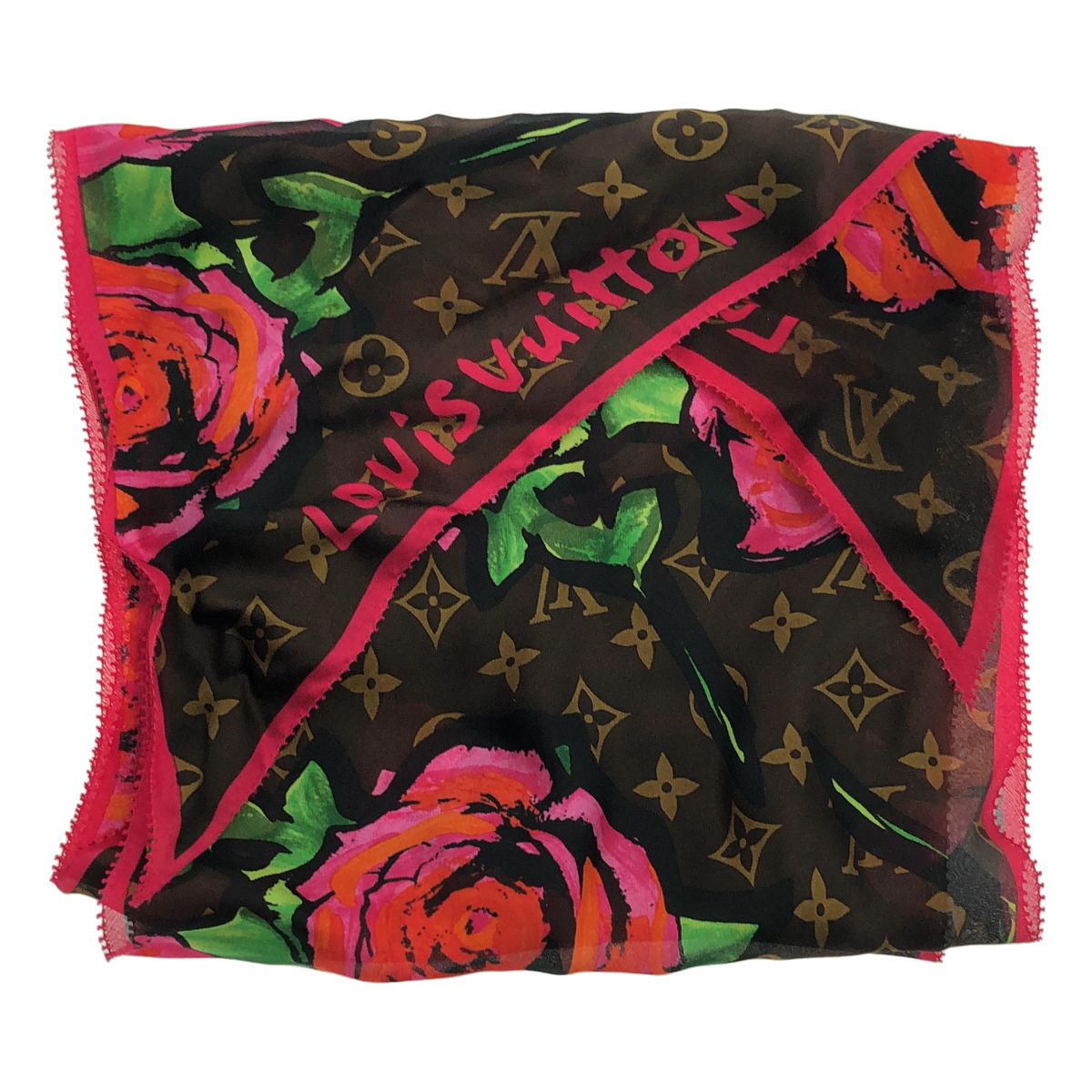 Louis Vuitton Echarpe Silk Monogram Rose Scarf Brown Pink — view 3