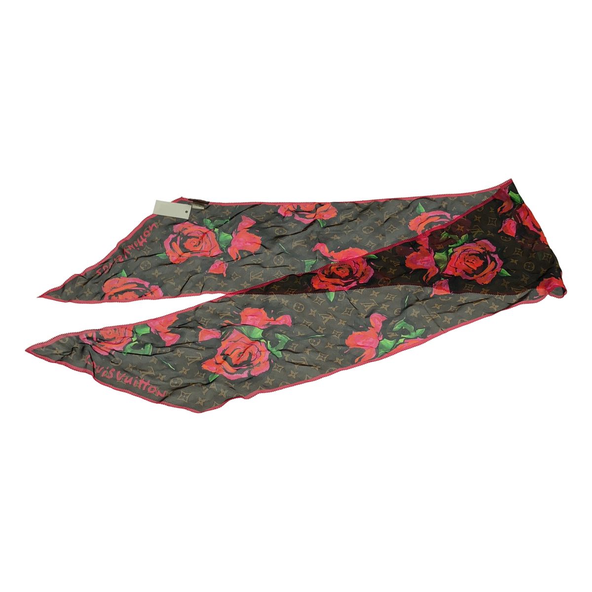 Louis Vuitton Echarpe Silk Monogram Rose Scarf Brown Pink — view 2