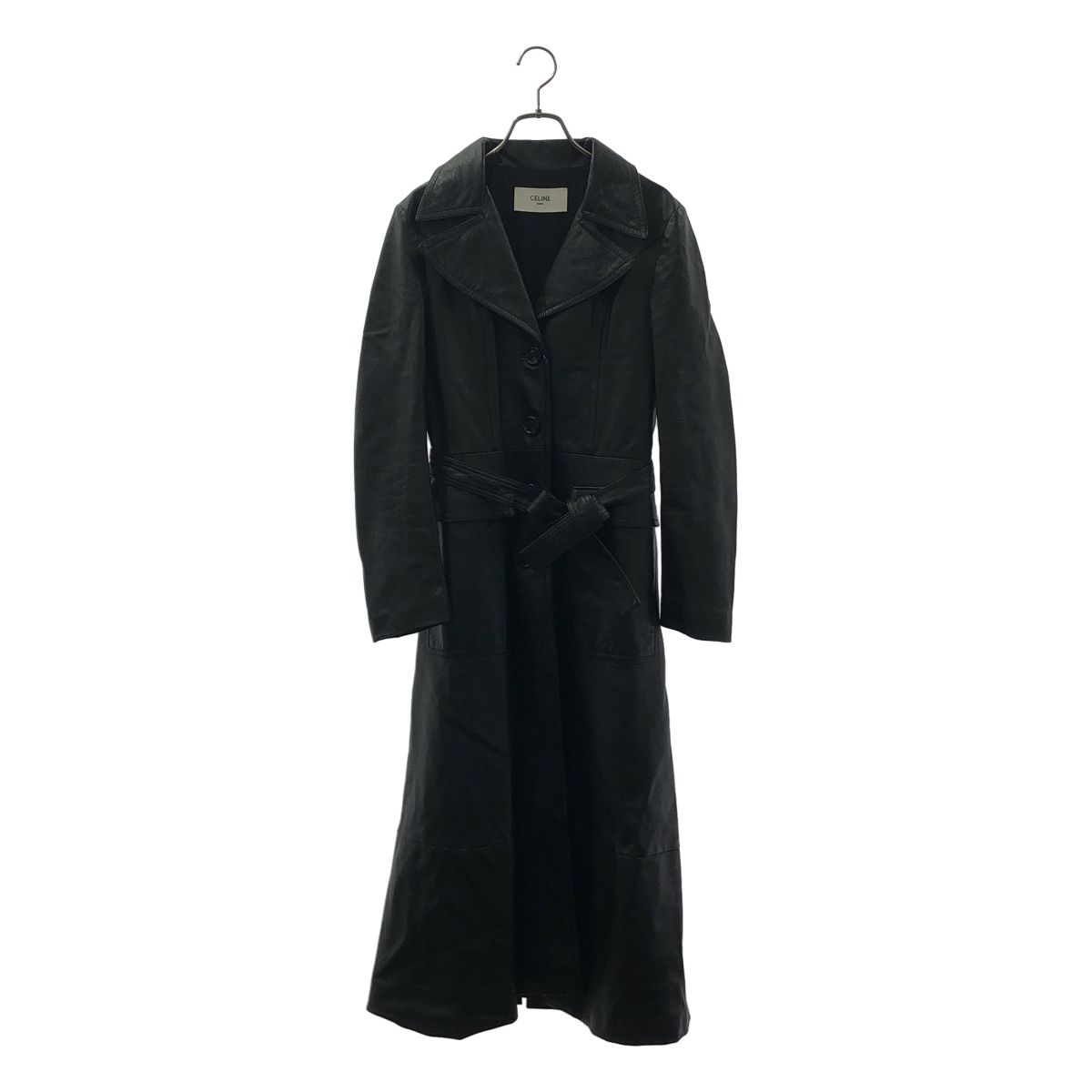 Celine Leather Belted Chesterfield Black Shoulder