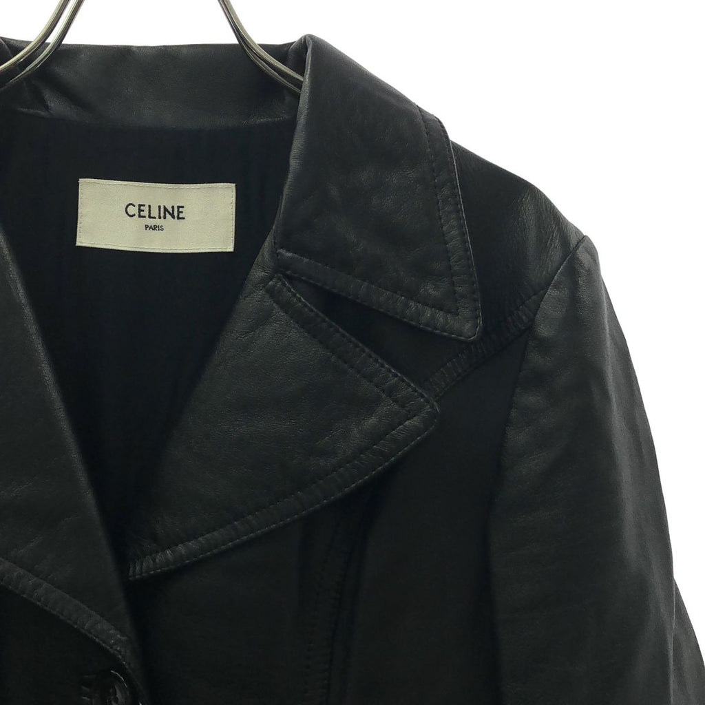Celine Leather Belted Chesterfield Black Shoulder — view 2