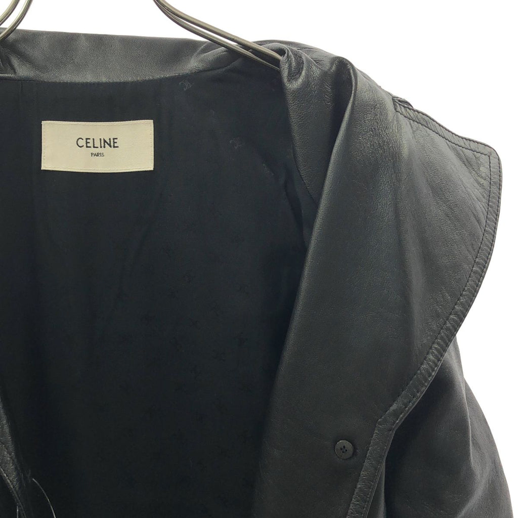 Celine Leather Belted Chesterfield Black Shoulder — view 4