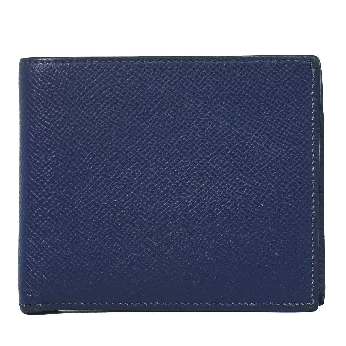 Hermes Mc2 Copernicus Bifold Wallet Compact Billfold Leather Navy Copernic