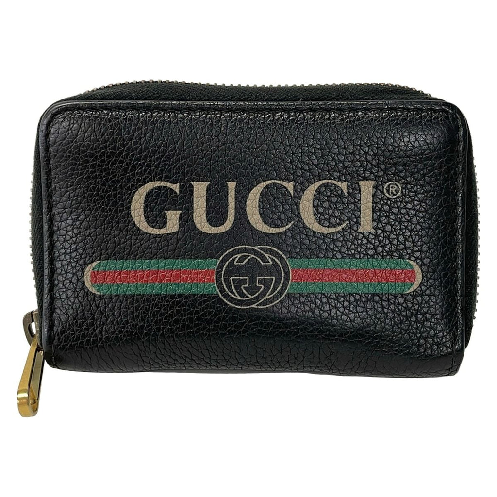 Gucci Coin Case Print Black Zip Around Leather