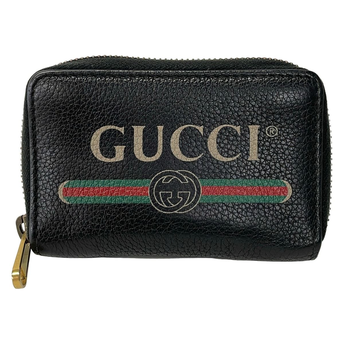 Gucci Coin Case Print Black Zip Around Leather