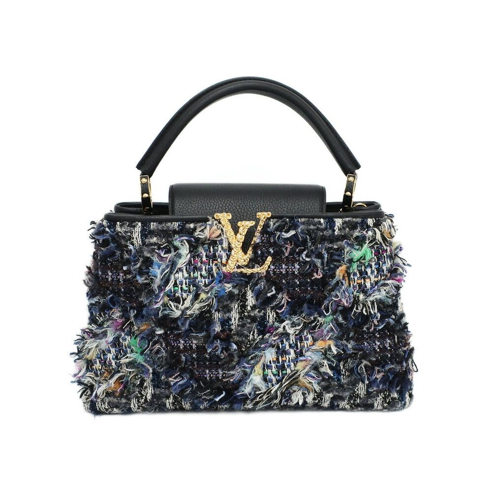 Louis Vuitton Ten Capucines PM 2-Way Shoulder Bag Tweed Leather Black Gold