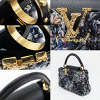Louis Vuitton Ten Capucines PM 2-Way Shoulder Bag Tweed Leather Black Gold — view 9