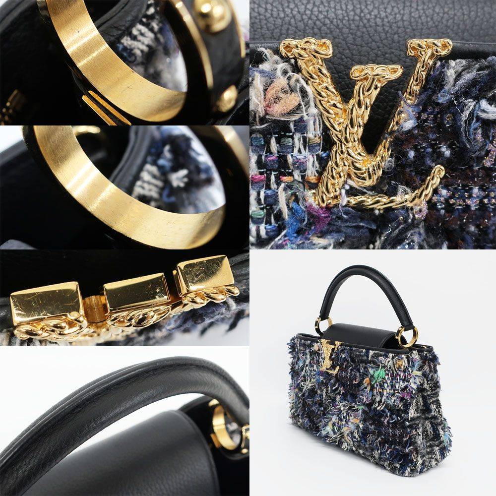 Louis Vuitton Ten Capucines PM 2-Way Shoulder Bag Tweed Leather Black Gold — view 9