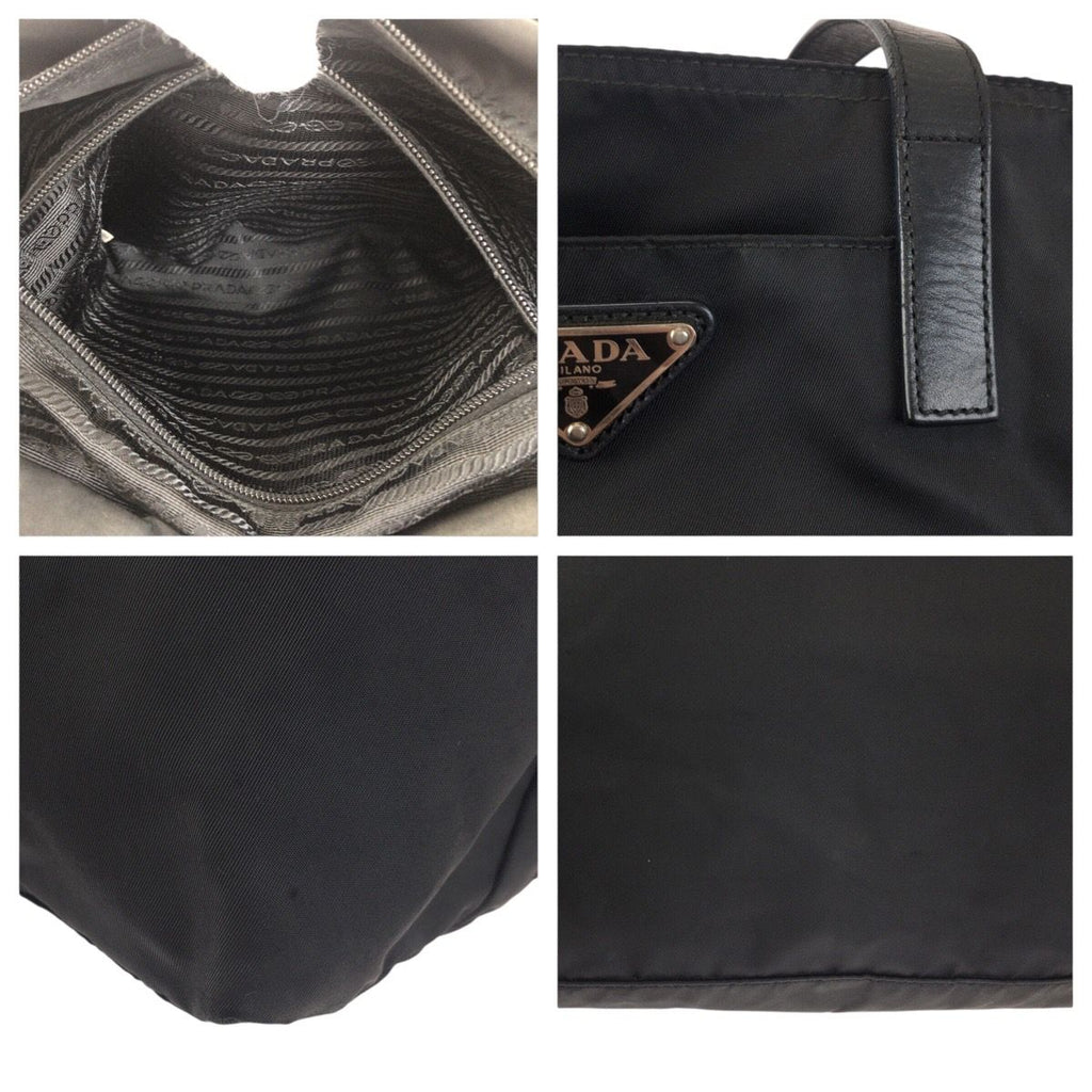 Prada Tessuto Black Silver Nylon Leather Tote — view 6