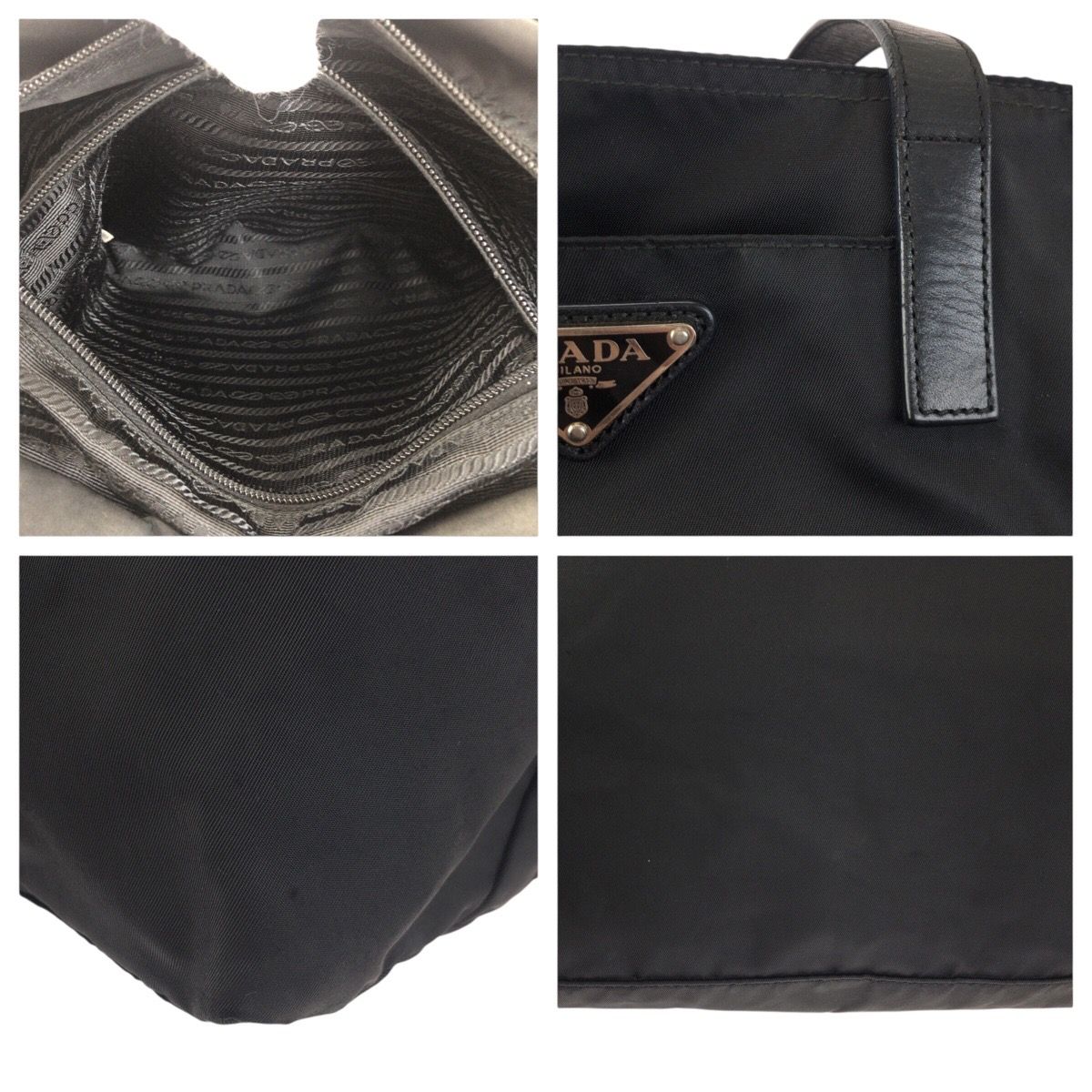 Prada Tessuto Black Silver Nylon Leather Tote — view 6