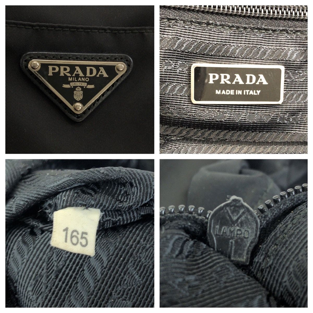 Prada Tessuto Black Silver Nylon Leather Tote — view 4
