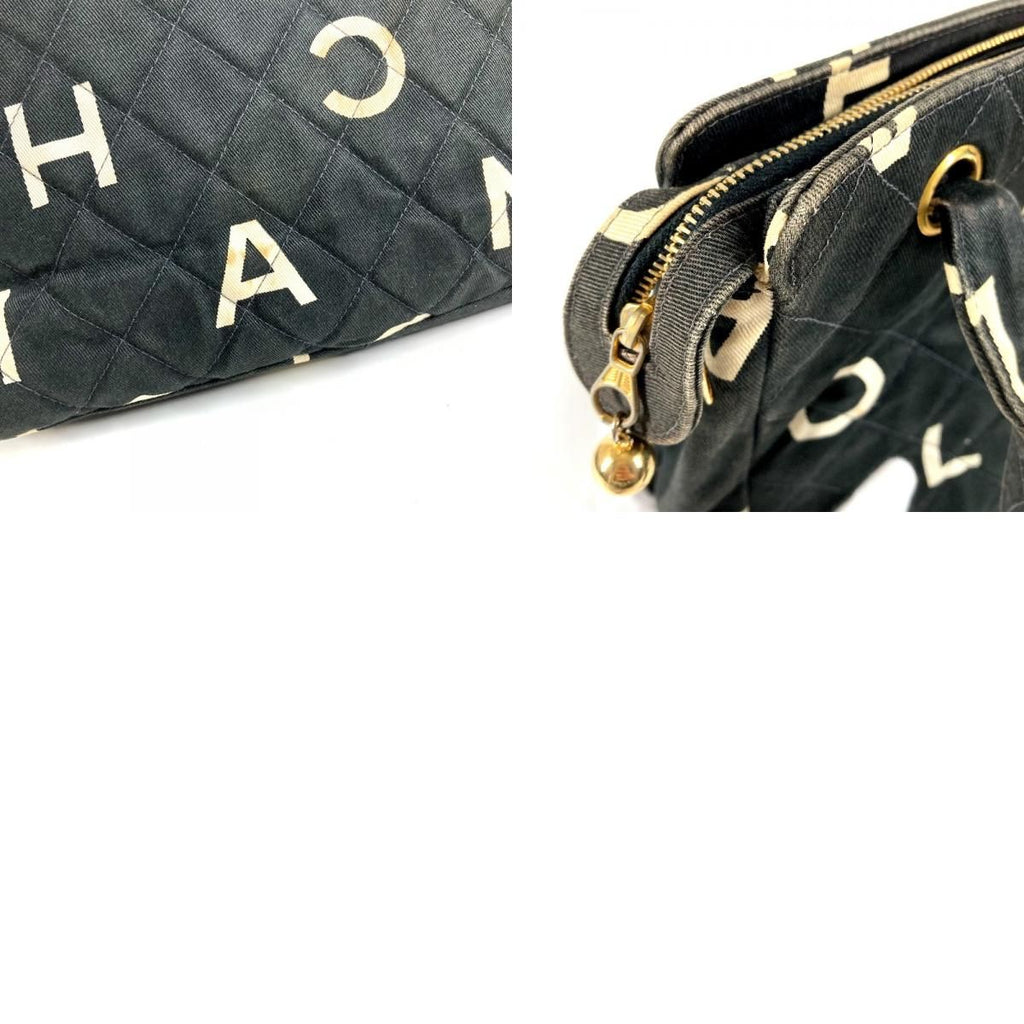 Chanel Shoulder Bag CC Logo All Over Pattern Cotton Black — view 9