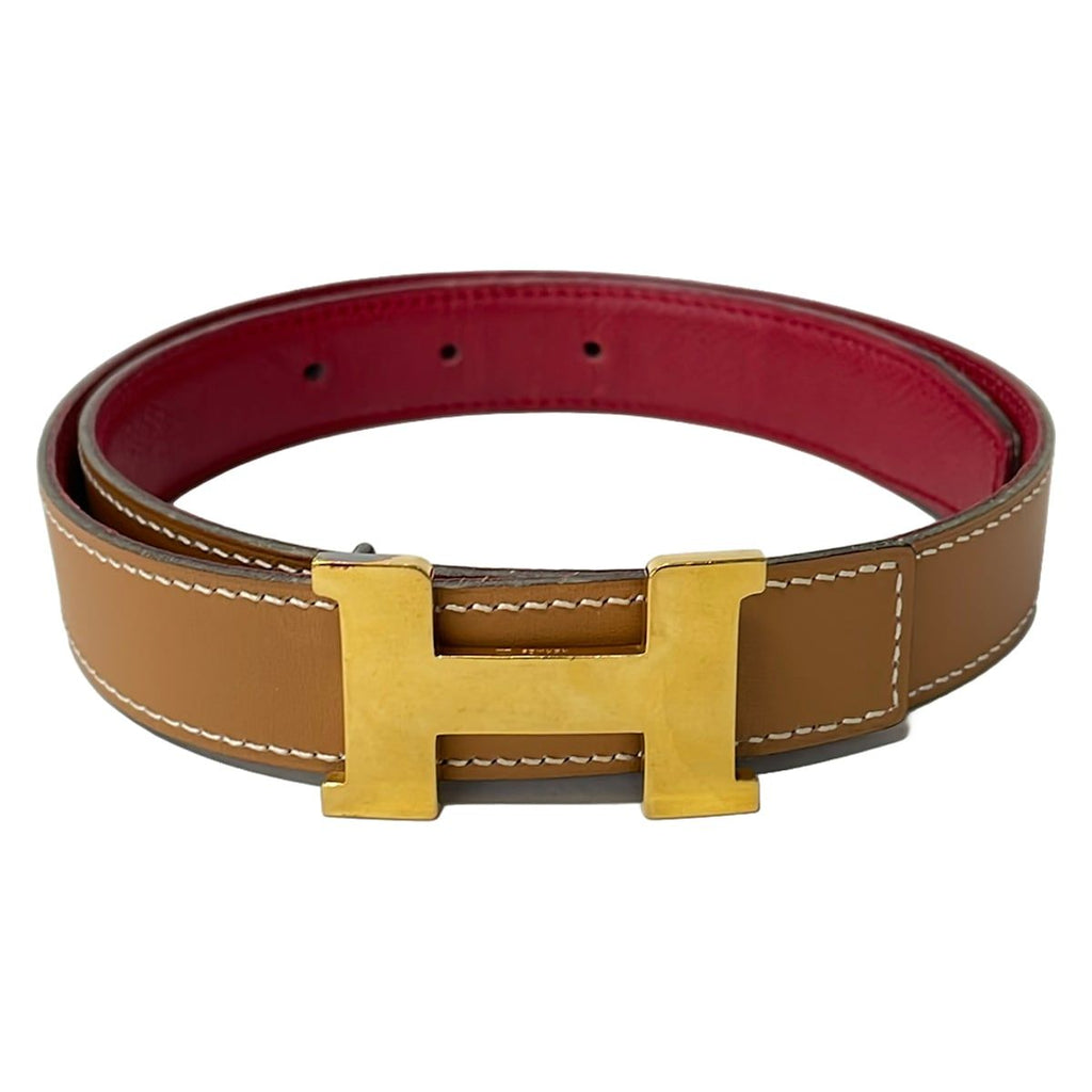 Hermes Belt 60 Gold Rouge Ash Reversible Leather