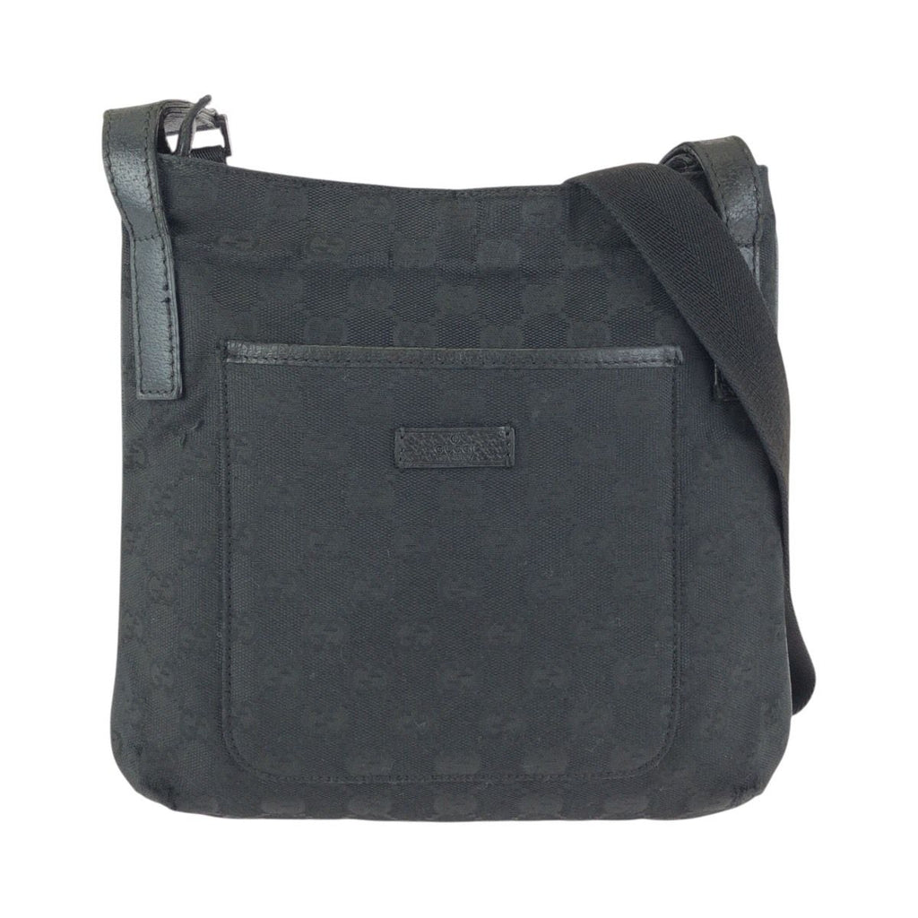 Gucci Black Silver GG Canvas Leather Shoulder