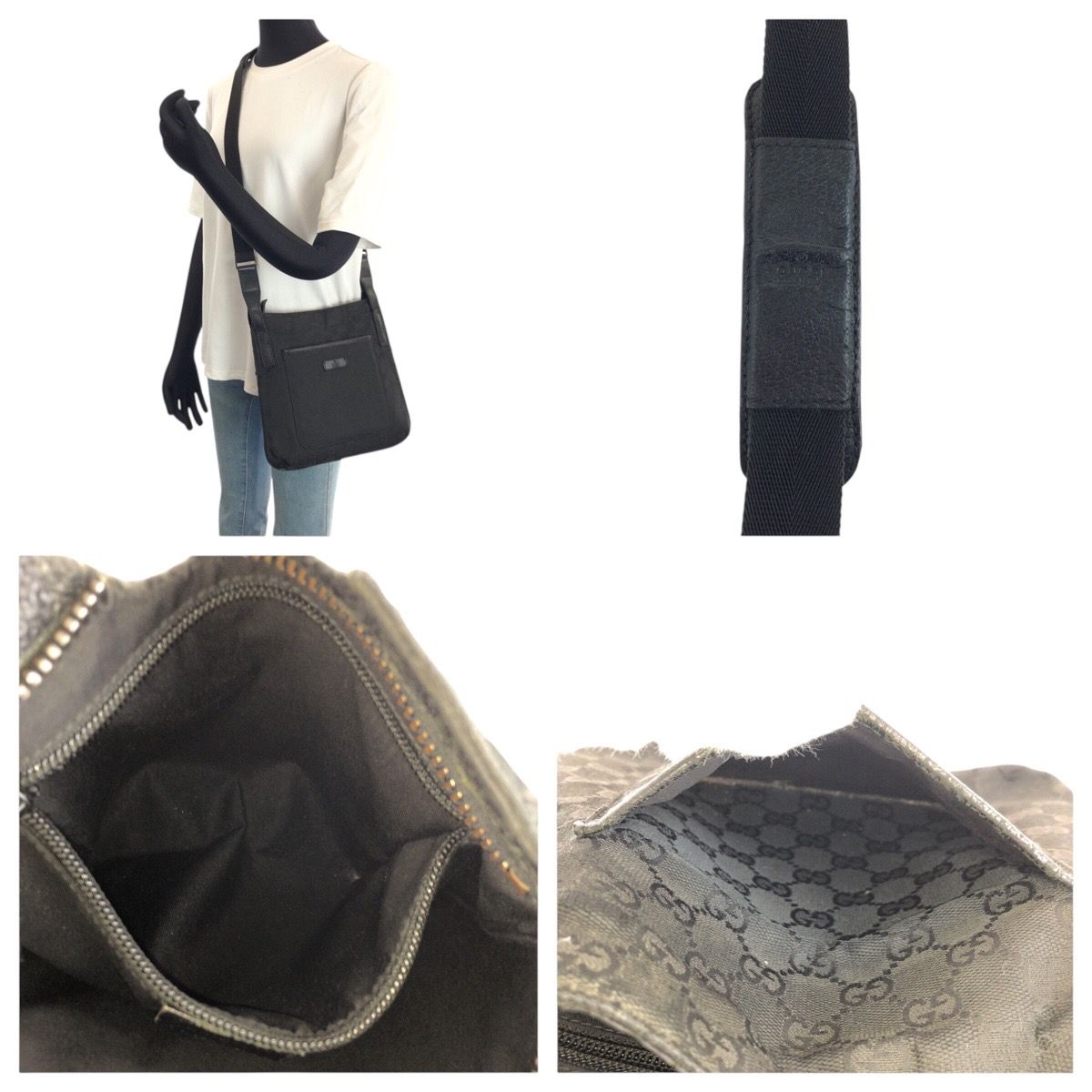 Gucci Black Silver GG Canvas Leather Shoulder — view 7
