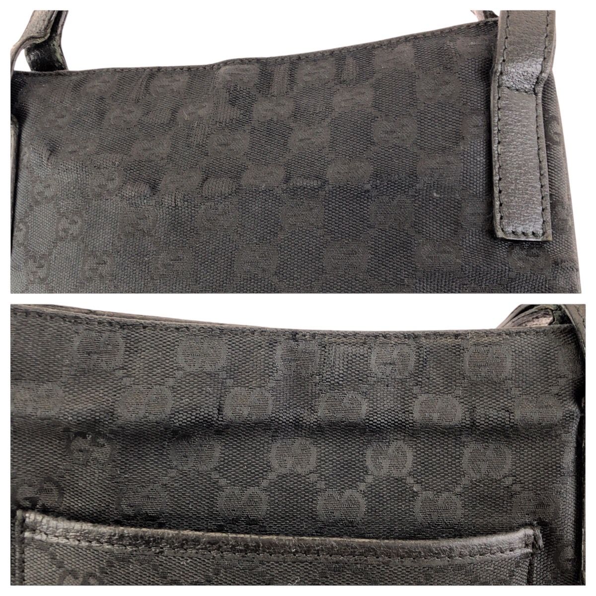 Gucci Black Silver GG Canvas Leather Shoulder — view 6